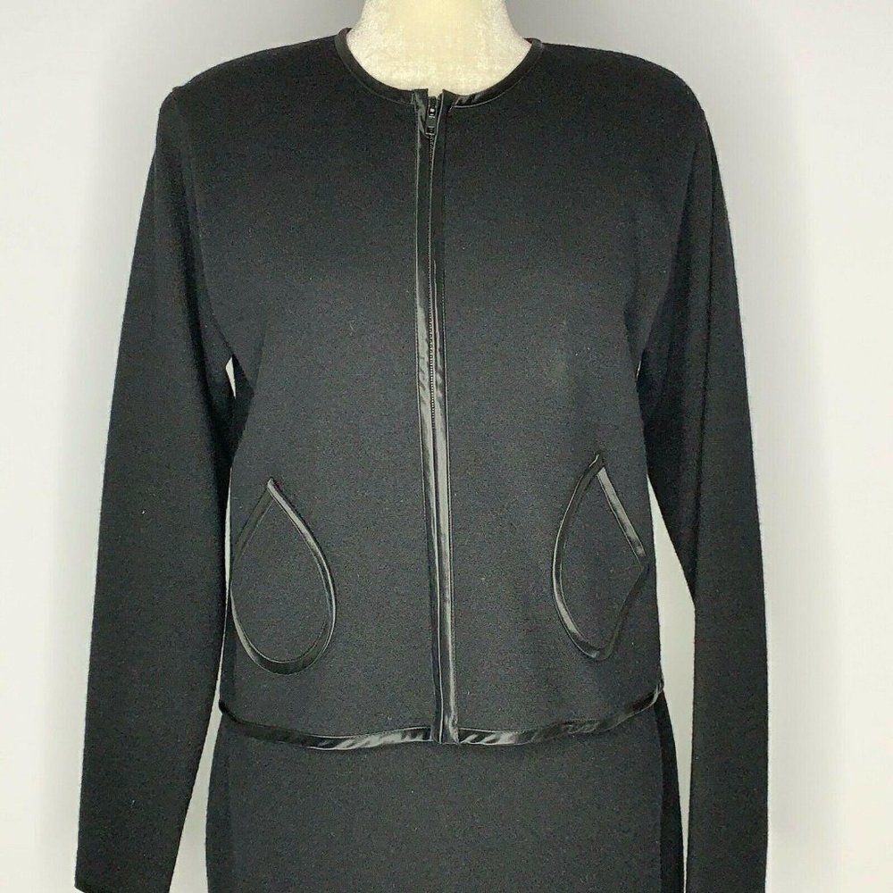 Vtg Doncaster Pencil Skirt Suit M Black Wool